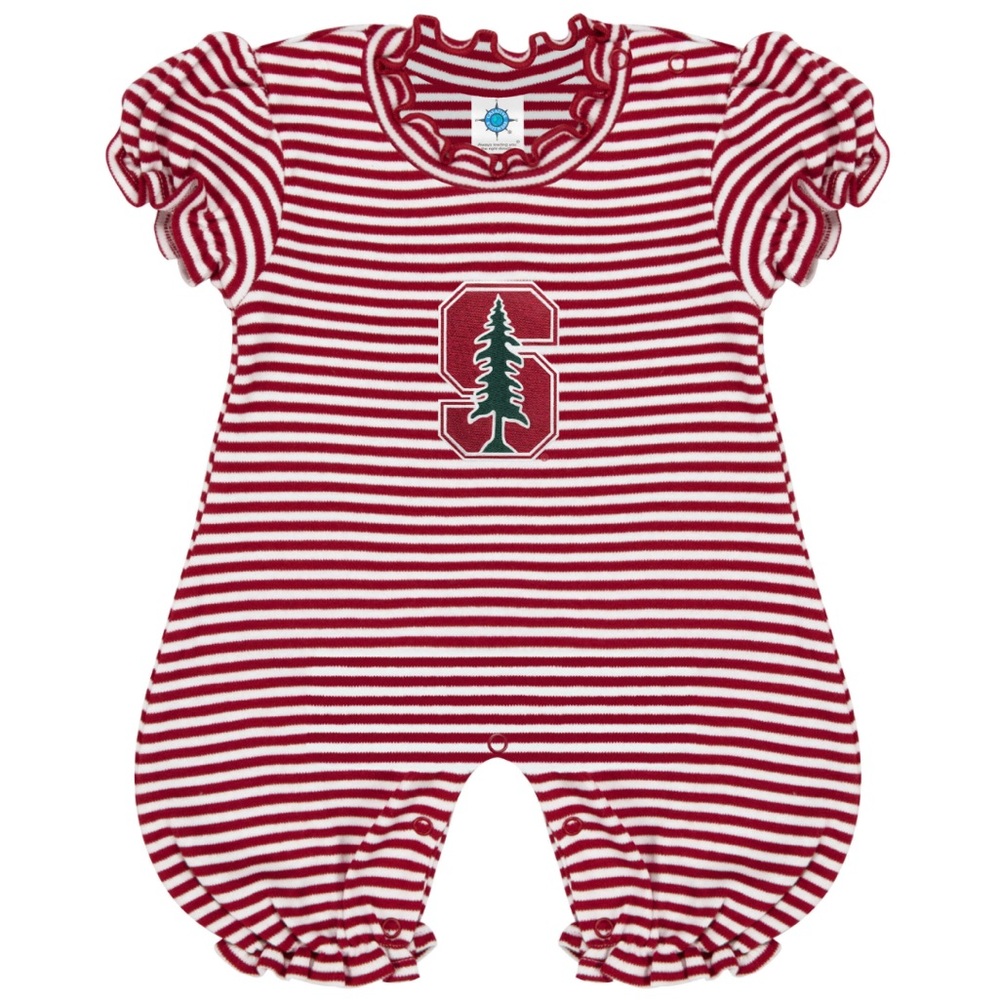 College Baby Stanford Cardinal Stripe Puff Sleeve Romper In Red/White SZ 12M